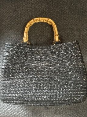 Sonoma Black Woven Tote with Bamboo-Style Handles